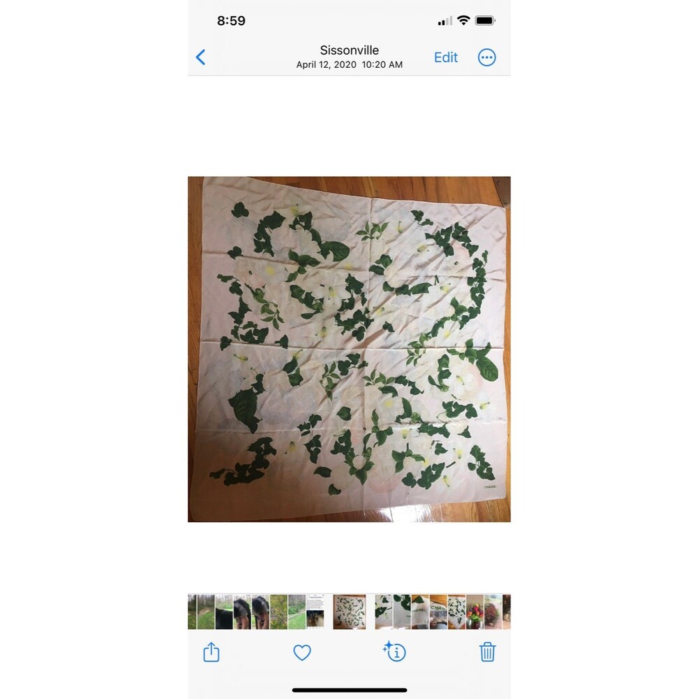 EUC Authentic Chanel silk scarf square big pink green white